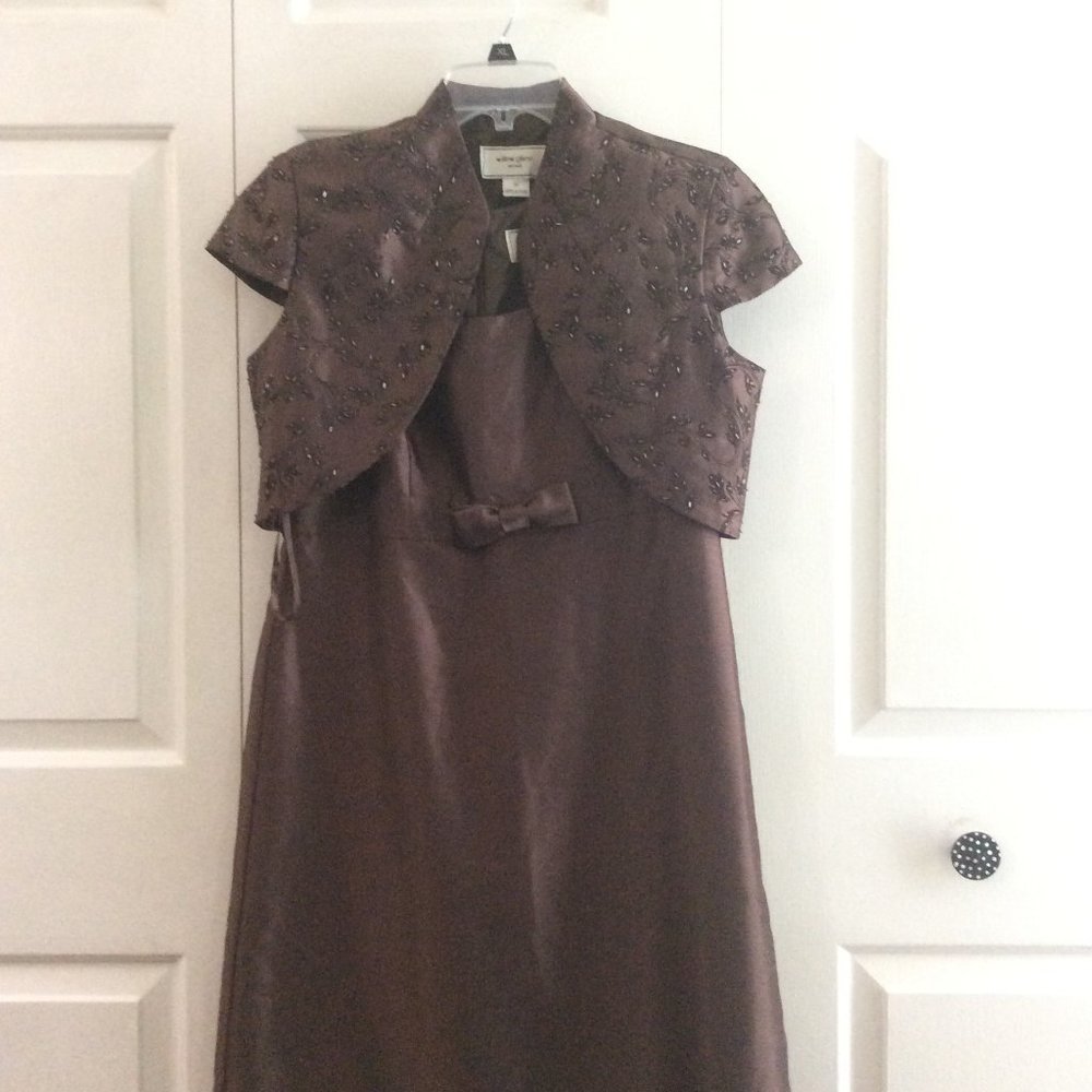 Will Glenn NY Size 10 Brown Dress with fancy short jacket with flower embroidery
